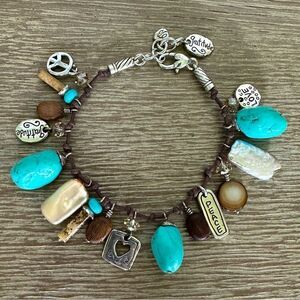 Brighton Charm Bracelet Silver Turquoise Blue Love Peace Gratitude